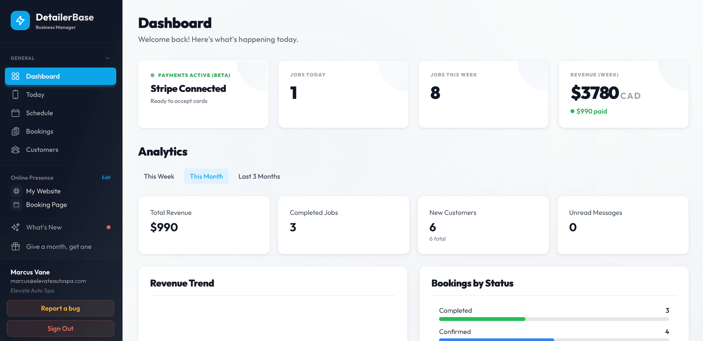 DetailerBase Clear Dashboard